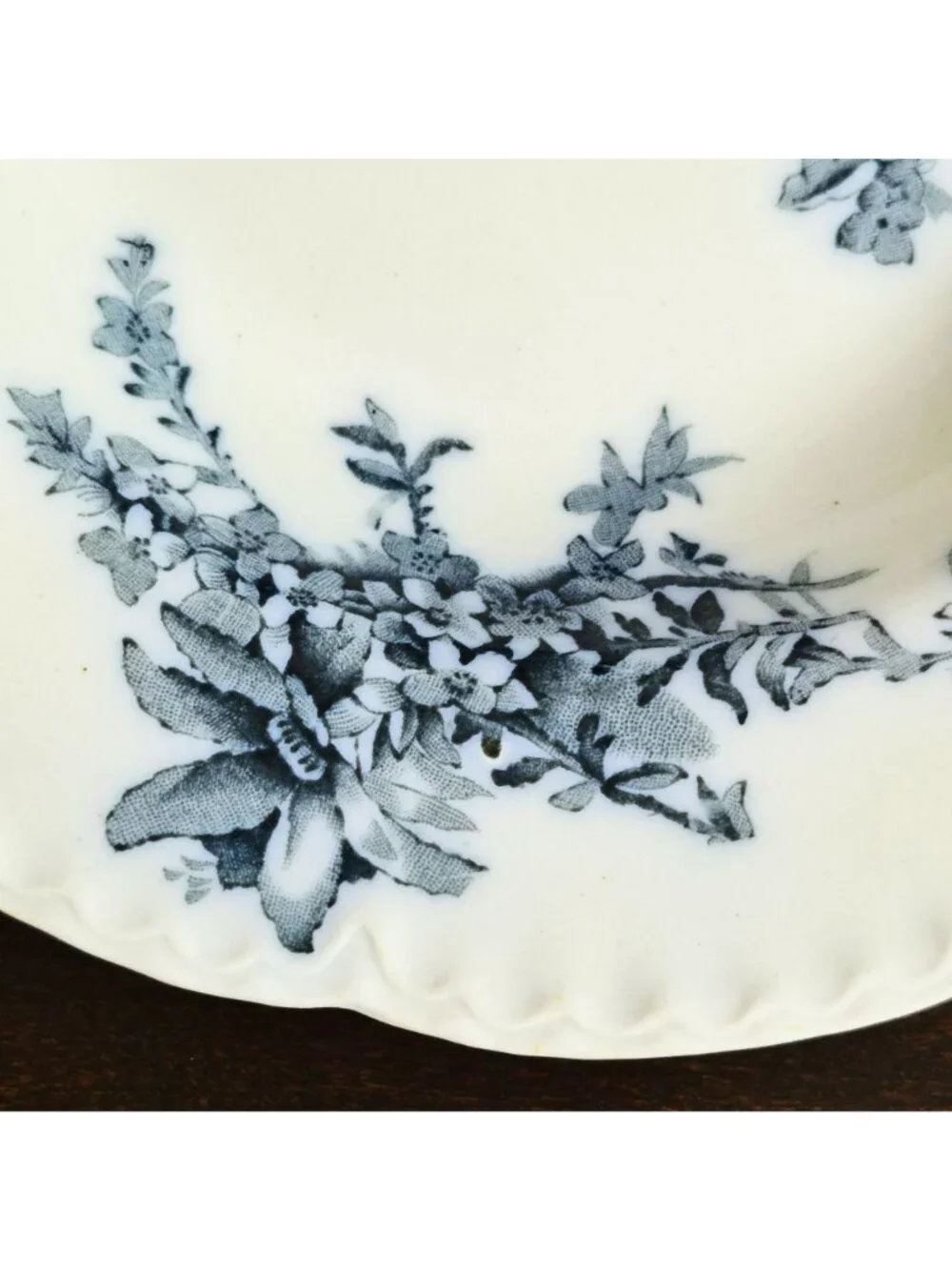 Antique Johnson Brothers Clifton Rimmed Soup Bowl, Blue Floral, Embossed Edge